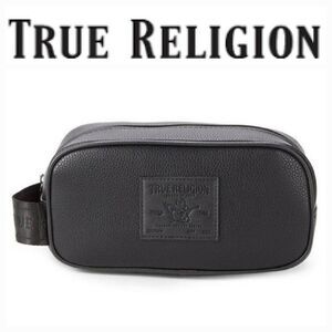 True Religion Titon Max Buddha Logo Leather Shave Pouch Bag